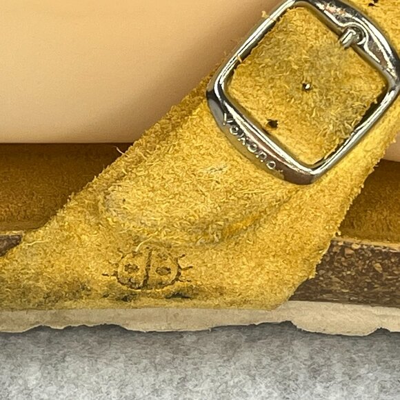 Yokono Suede Leather Thongs T-Strap Sandals Shoes 7.5 8 Yellow Cork Made Spain - Picture 5 of 11